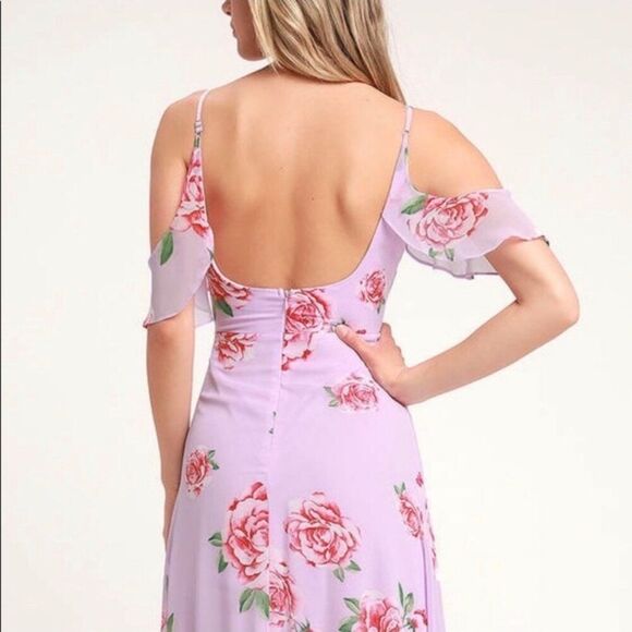 Lulu’s Take You There Lavender Floral Print Maxi Dress M Flowy Tiered Roses - Picture 6 of 10